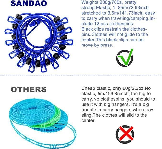 ravel Clothesline, Portable, Retractable and Adjustable Camping (Pack of 2)