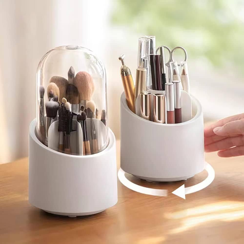 GlamGuard™ Makeup Brush Holder with Lid – Dustproof & Elegant Cosmetic Organizer