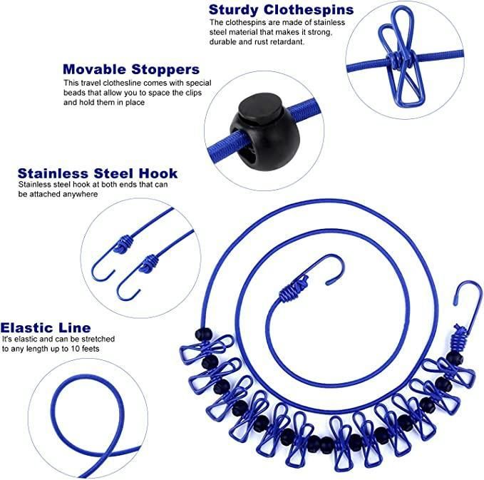 ravel Clothesline, Portable, Retractable and Adjustable Camping (Pack of 2)