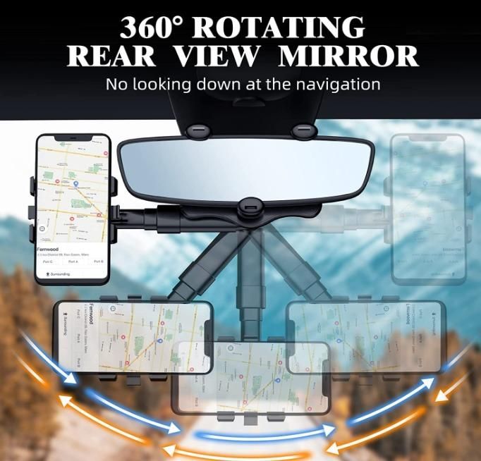 MirrorMount™ Adjustable Mobile Phone Holder for Car – Rearview Mirror Clip-On Mount