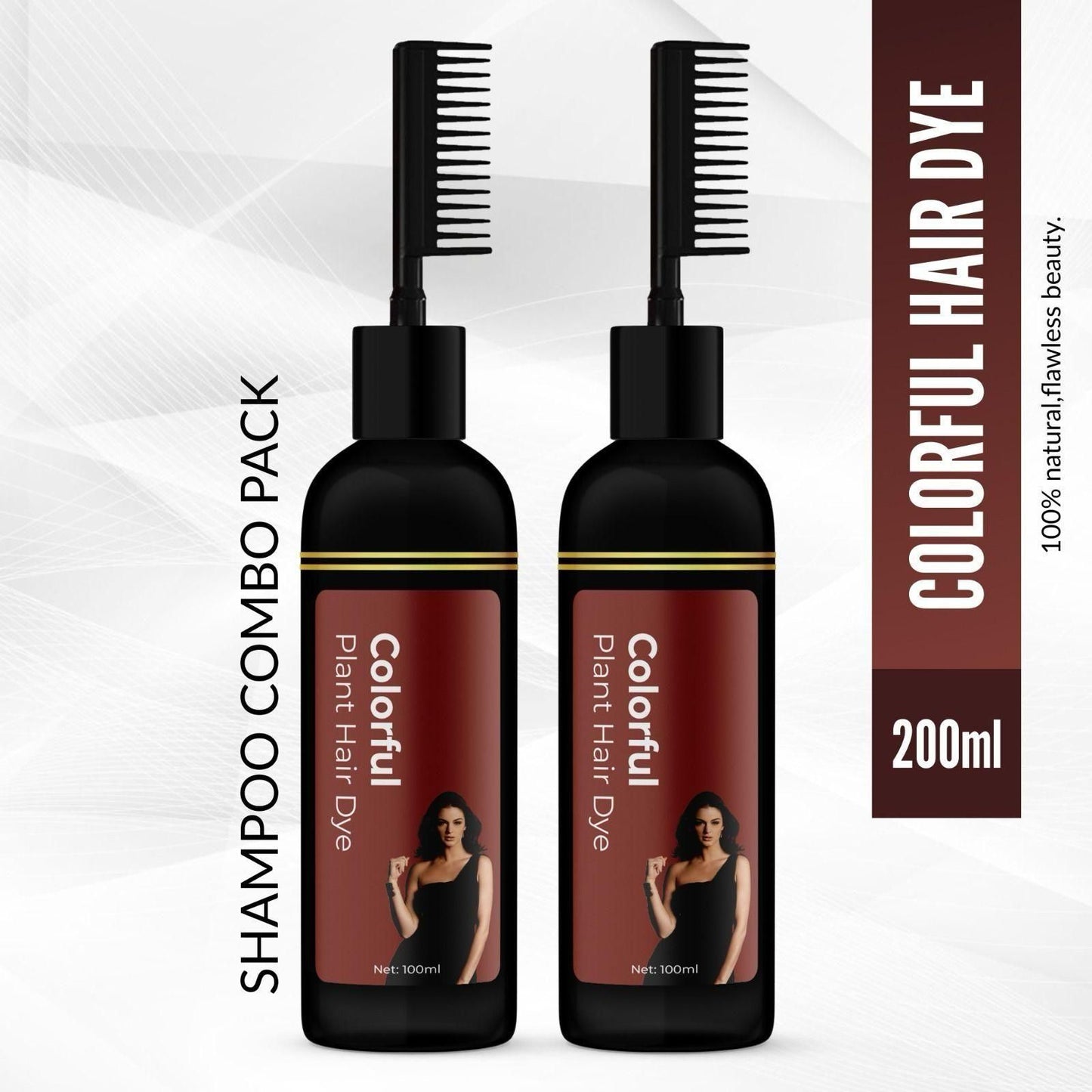 InstaDye™ Plant-Based Hair Color Shampoo – Quick & Mess-Free Coloring with Built-In Comb (Pack of 2)