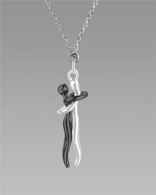 EternalHug™ Silver & Black Couple Pendant Necklace – Symbol of Love & Togetherness