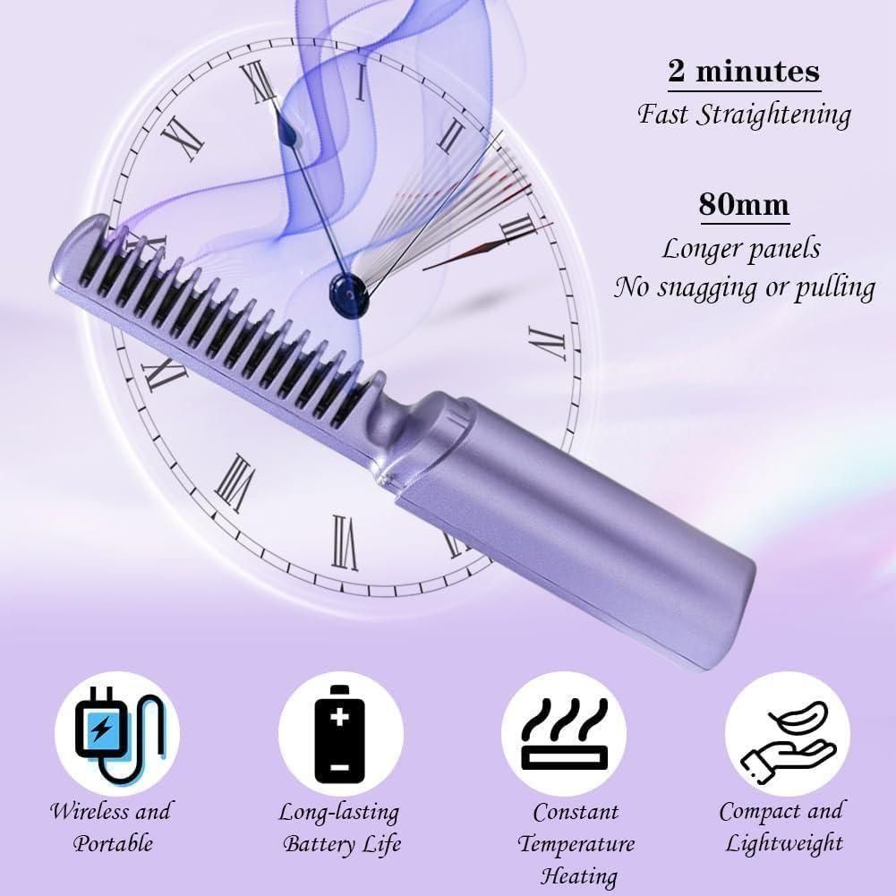 Meneflix Cordless Rechargeable Mini Hair Straightener & Hot Comb