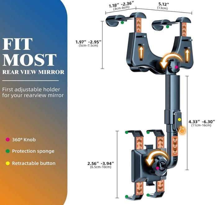 MirrorMount™ Adjustable Mobile Phone Holder for Car – Rearview Mirror Clip-On Mount