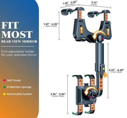MirrorMount™ Adjustable Mobile Phone Holder for Car – Rearview Mirror Clip-On Mount