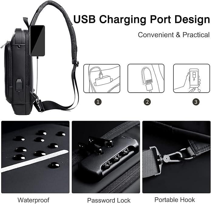 TravelGuard™ Anti-Theft Sling Bag – Waterproof, USB Charging & Secure for Daily Use