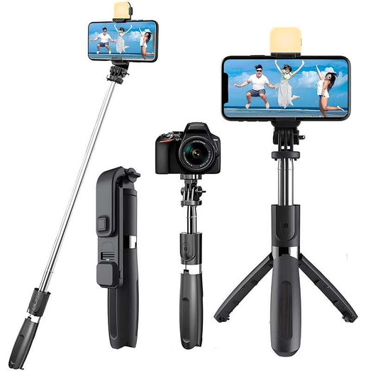 SnapPro™ 3-in-1 Extendable Selfie Stick Tripod with Bluetooth Remote & LED Light – Capture Stunning Shots Anytime