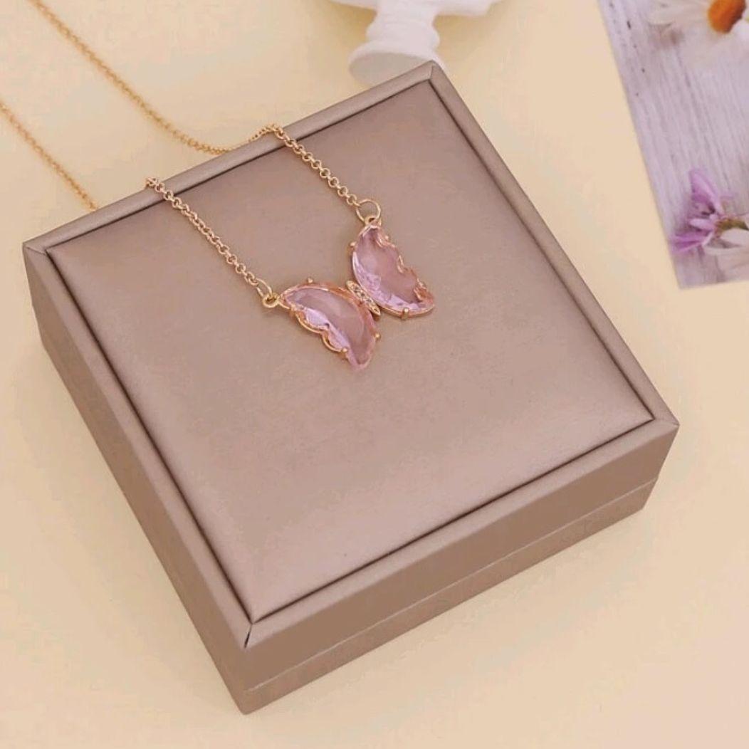 ButterGlow™ Stylish Pink Butterfly Necklace – Elegant & Trendy Jewelry for Women & Girls