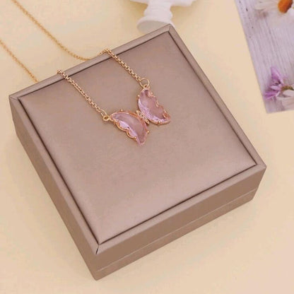 ButterGlow™ Stylish Pink Butterfly Necklace – Elegant & Trendy Jewelry for Women & Girls