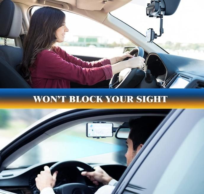 MirrorMount™ Adjustable Mobile Phone Holder for Car – Rearview Mirror Clip-On Mount