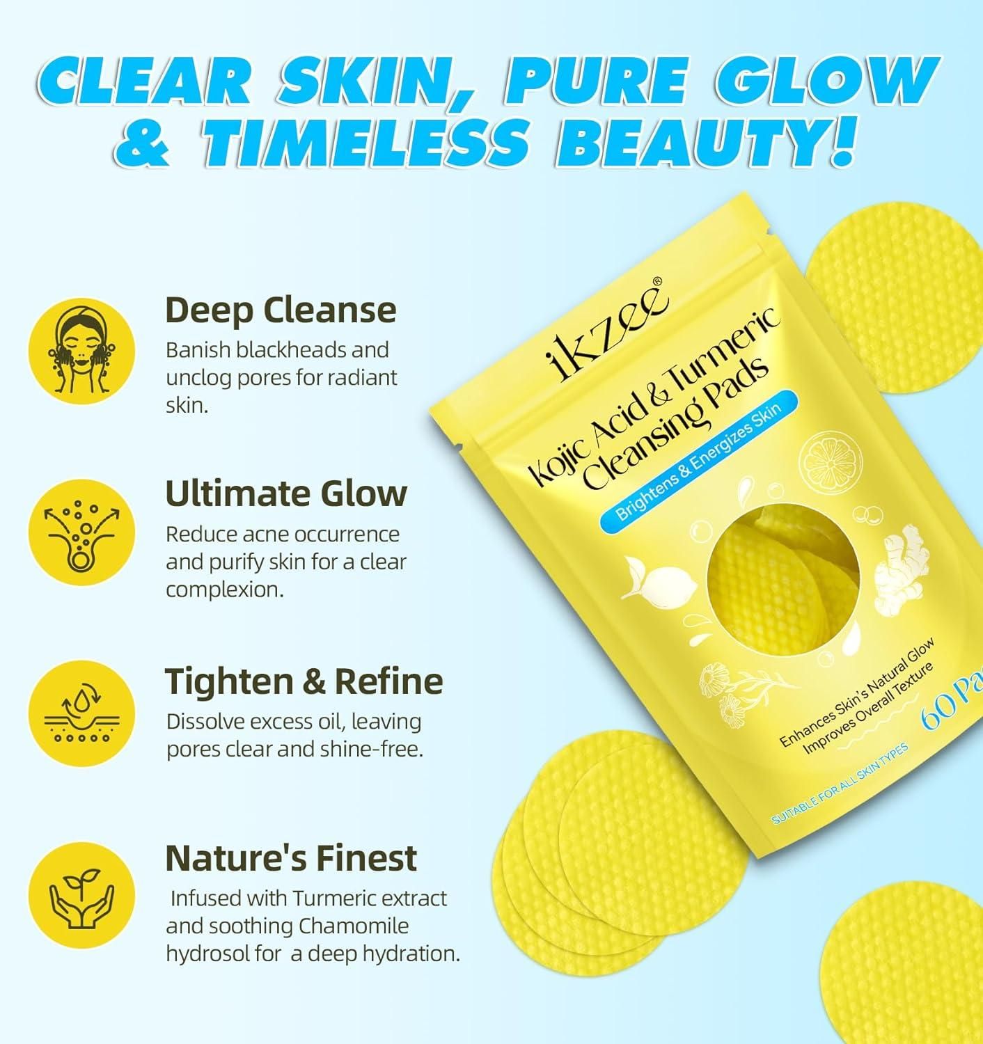 GlowBright™ Turmeric Kojic Acid Cleansing Pads – Instant Brightening & Deep Cleansing