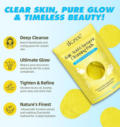GlowBright™ Turmeric Kojic Acid Cleansing Pads – Instant Brightening & Deep Cleansing
