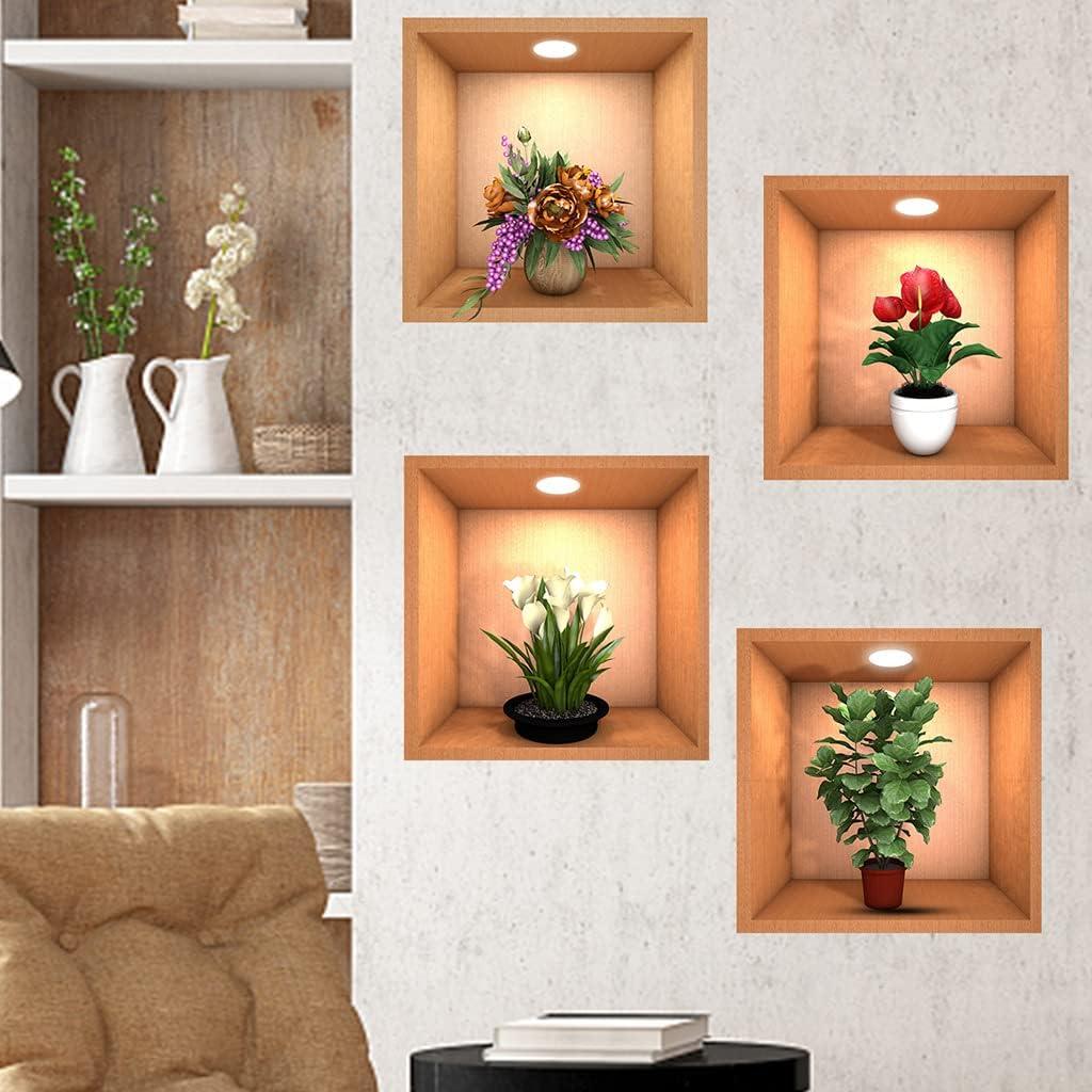 Green Bliss™ 3D Potted Plant Wall Stickers – Realistic Botanical Decor (Set of 4)