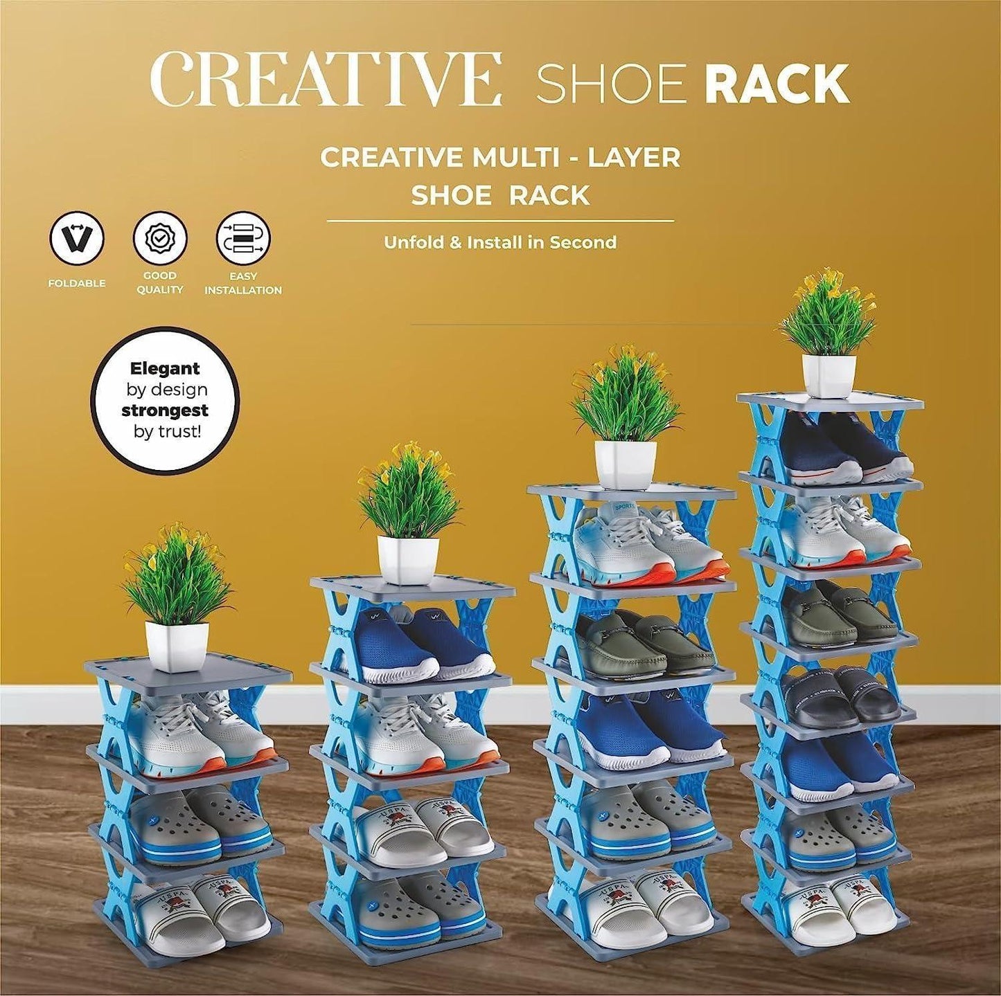 SpaceSaver™ 4-Tier Foldable Shoe Rack – Smart & Compact Storage Solution