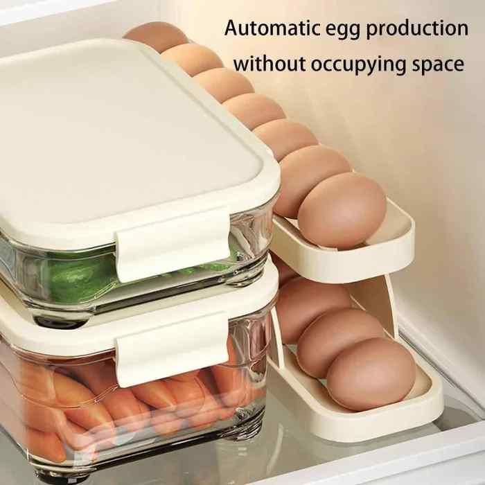 EggMaster™ Auto-Rolling Egg Holder – Space-Saving & Organized Storage