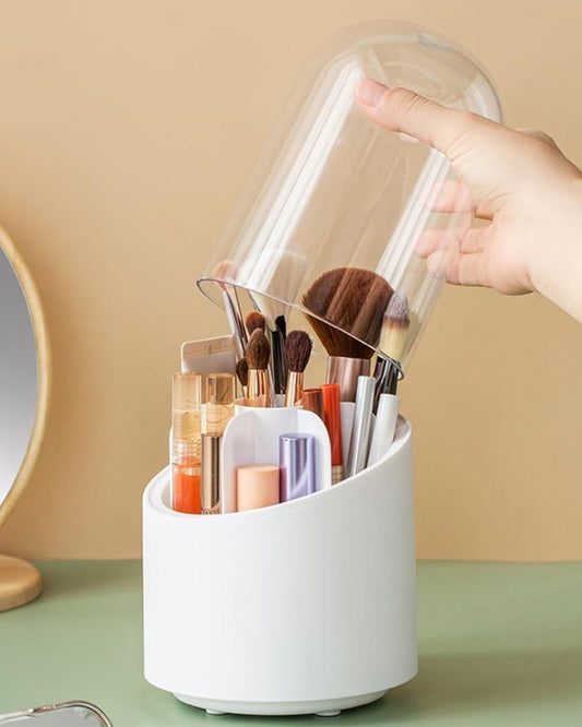 GlamGuard™ Makeup Brush Holder with Lid – Dustproof & Elegant Cosmetic Organizer