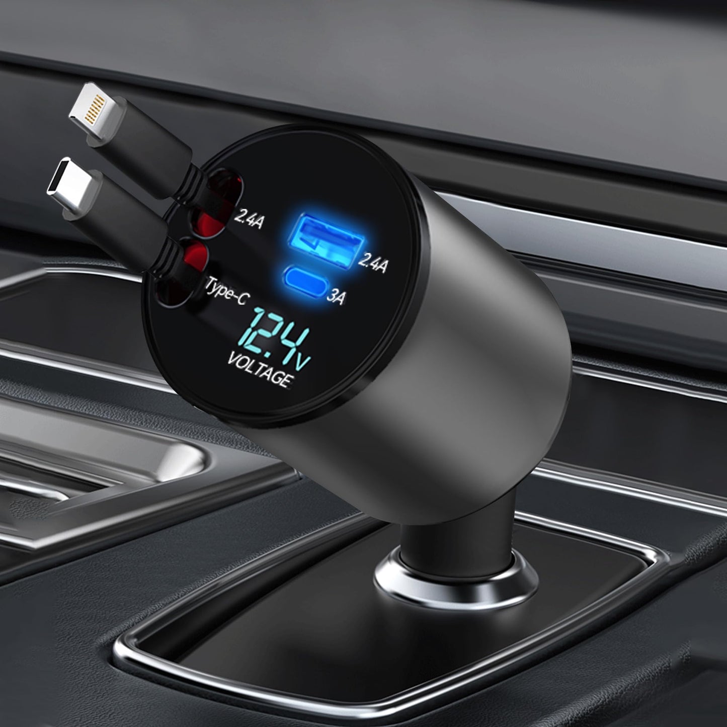 ChargeMate™ Retractable Car Charger – Fast Charging with Tangle-Free Cable