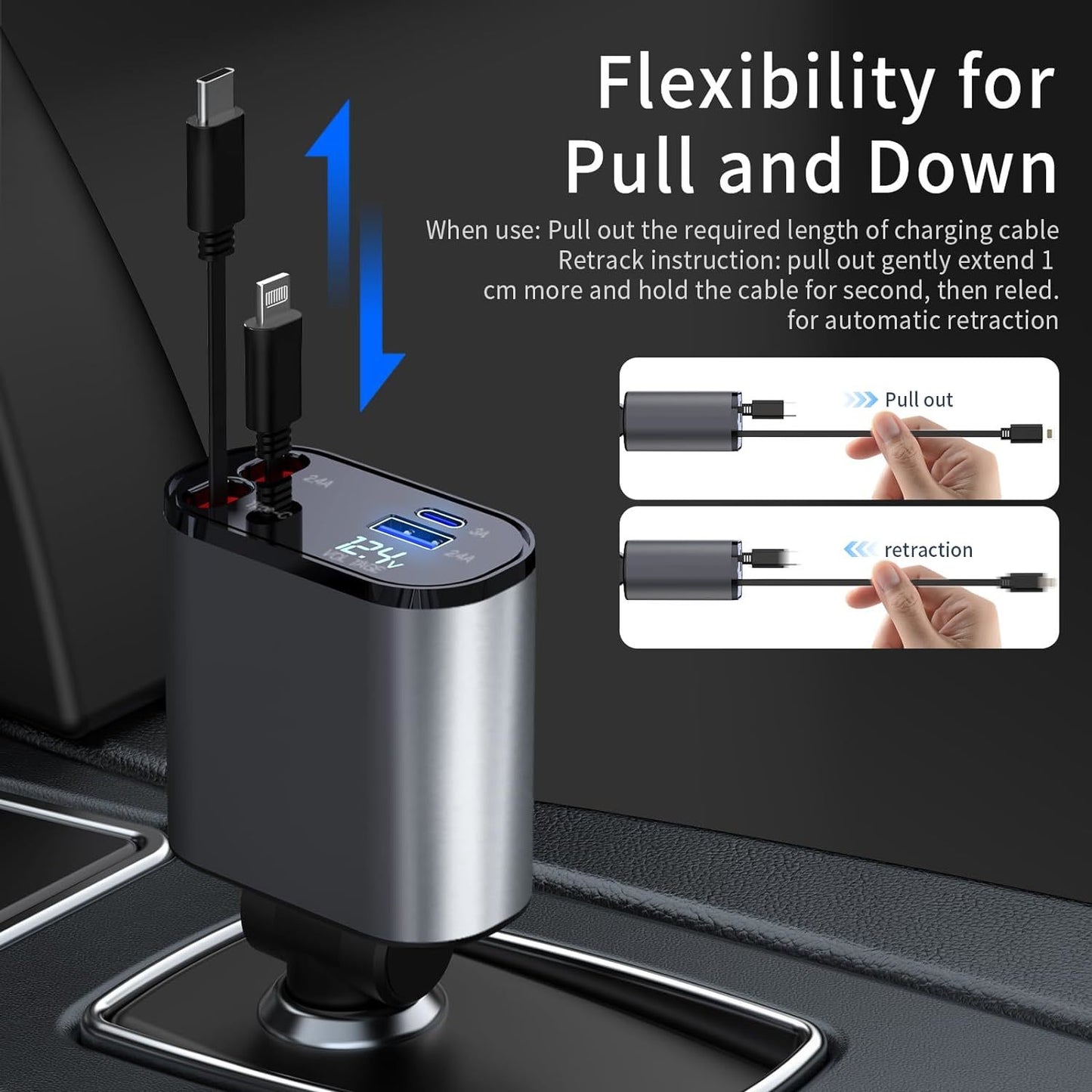 ChargeMate™ Retractable Car Charger – Fast Charging with Tangle-Free Cable