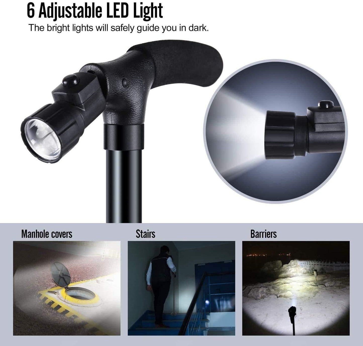 StepSure™ Collapsible Walking Stick with LED Light – Stability & Safety Anywhere