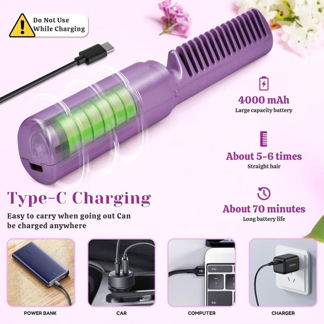 Meneflix Cordless Rechargeable Mini Hair Straightener & Hot Comb
