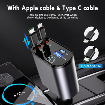 ChargeMate™ Retractable Car Charger – Fast Charging with Tangle-Free Cable