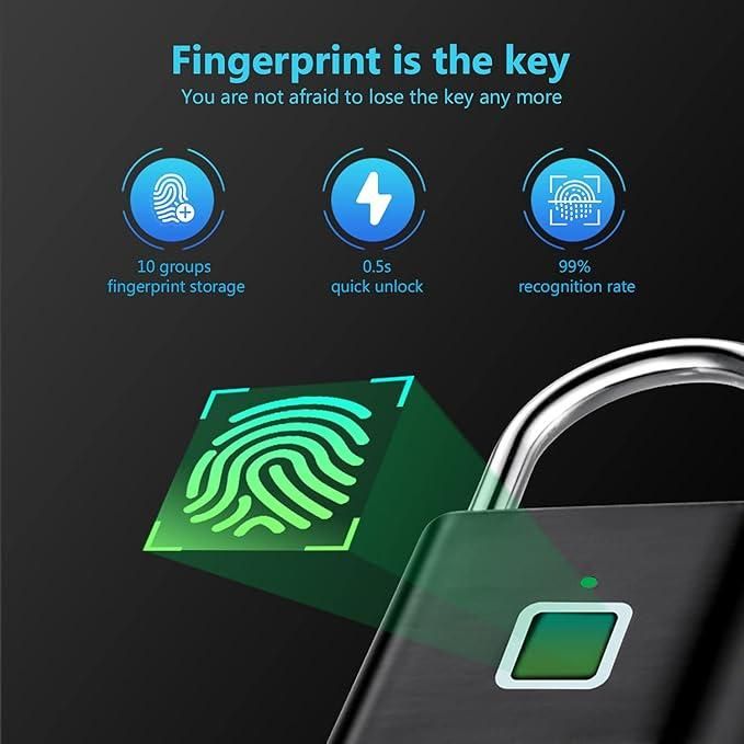 SecurePro™ Fingerprint Padlock – Rechargeable, Keyless Smart Lock for Maximum Security