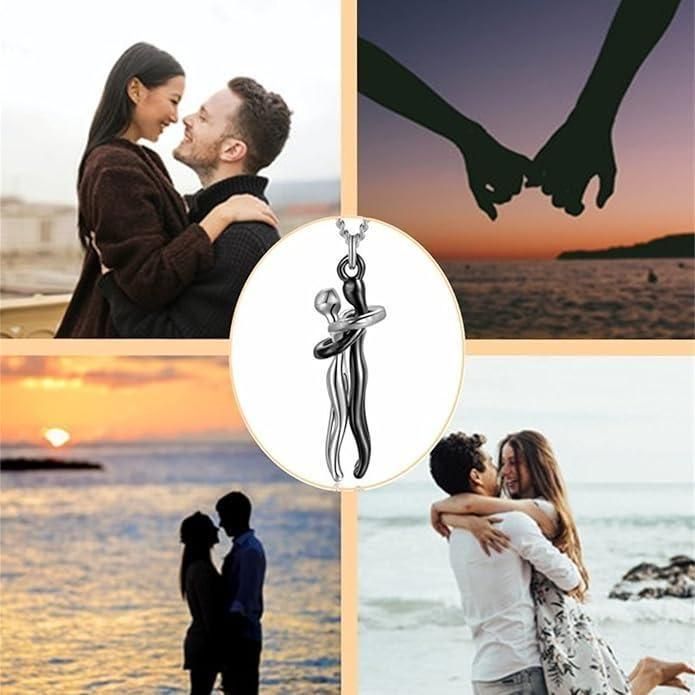 EternalHug™ Silver & Black Couple Pendant Necklace – Symbol of Love & Togetherness