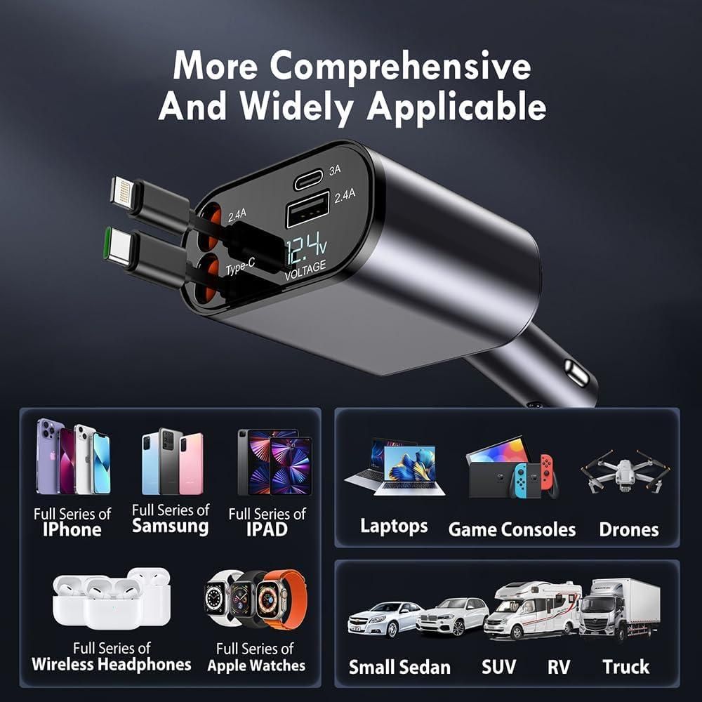 ChargeMate™ Retractable Car Charger – Fast Charging with Tangle-Free Cable