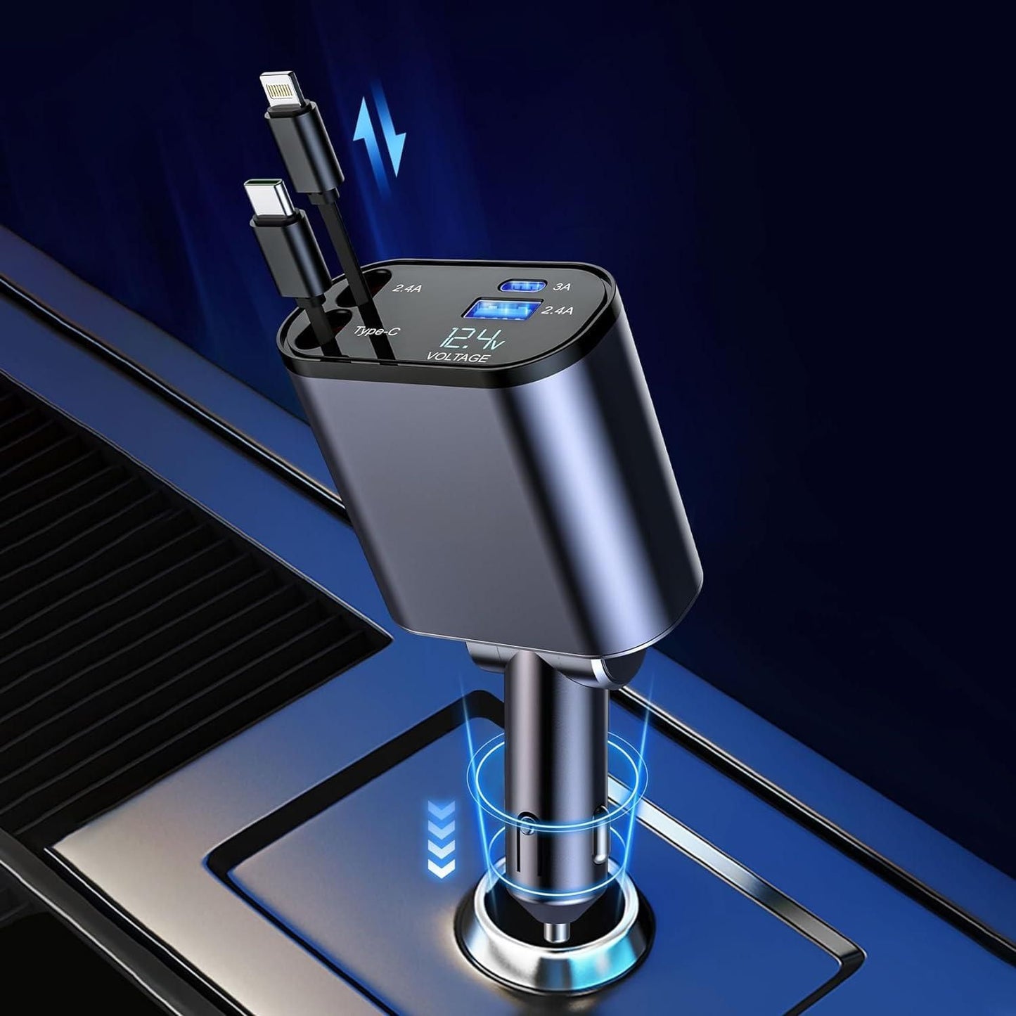 ChargeMate™ Retractable Car Charger – Fast Charging with Tangle-Free Cable