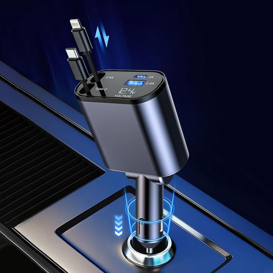 ChargeMate™ Retractable Car Charger – Fast Charging with Tangle-Free Cable