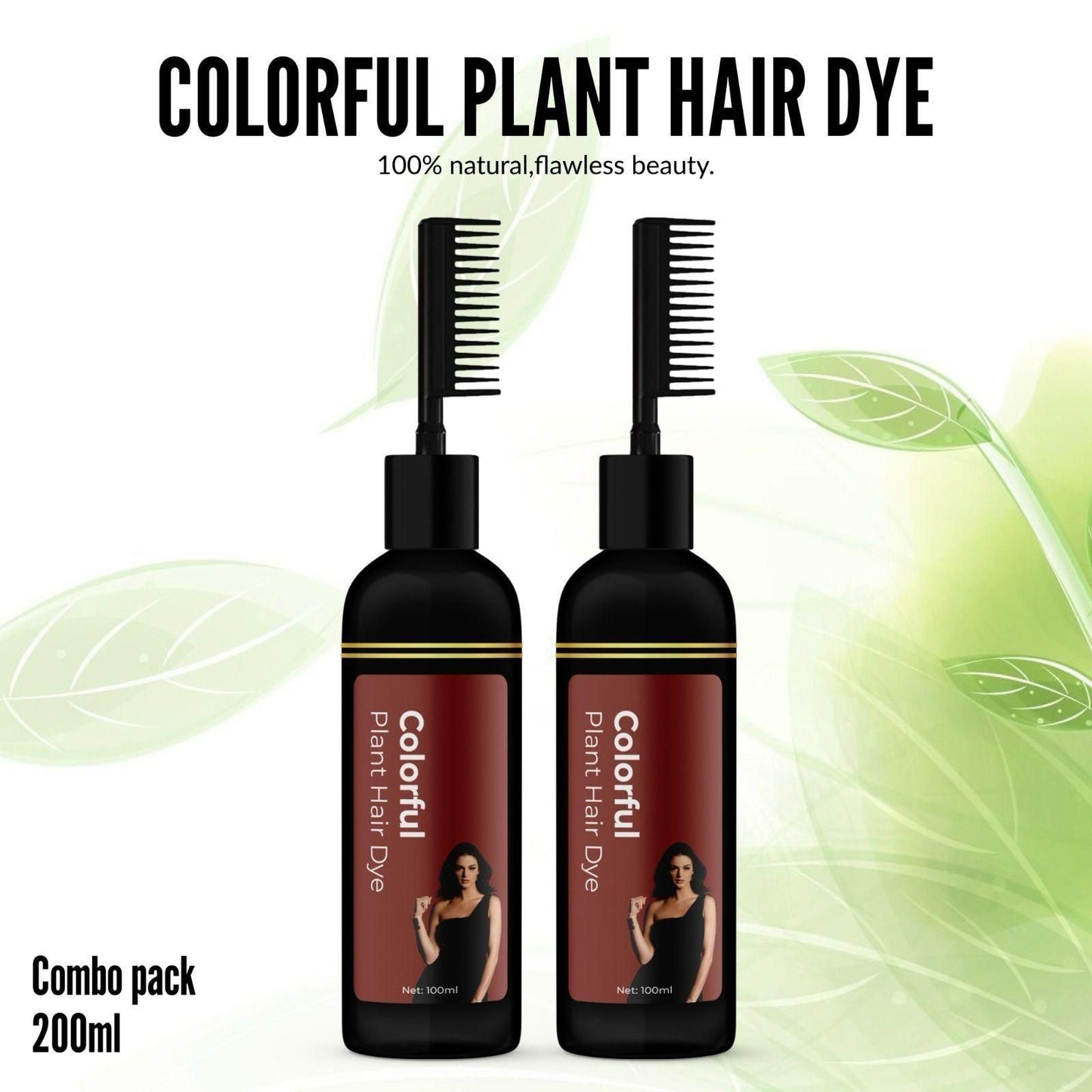 InstaDye™ Plant-Based Hair Color Shampoo – Quick & Mess-Free Coloring with Built-In Comb (Pack of 2)