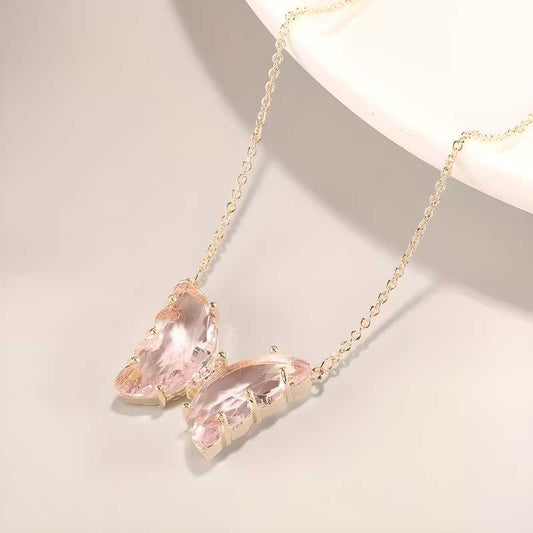 ButterGlow™ Stylish Pink Butterfly Necklace – Elegant & Trendy Jewelry for Women & Girls