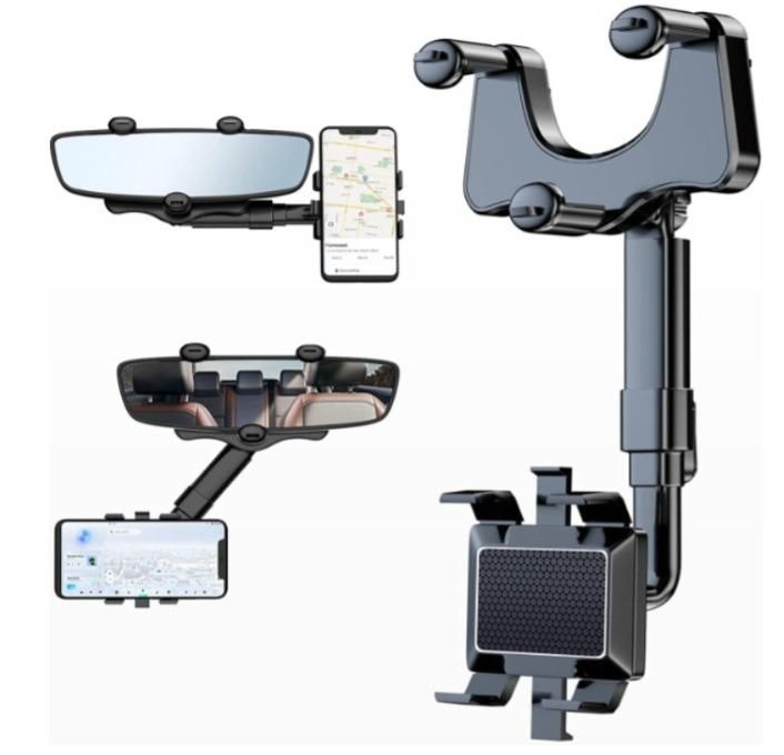 MirrorMount™ Adjustable Mobile Phone Holder for Car – Rearview Mirror Clip-On Mount