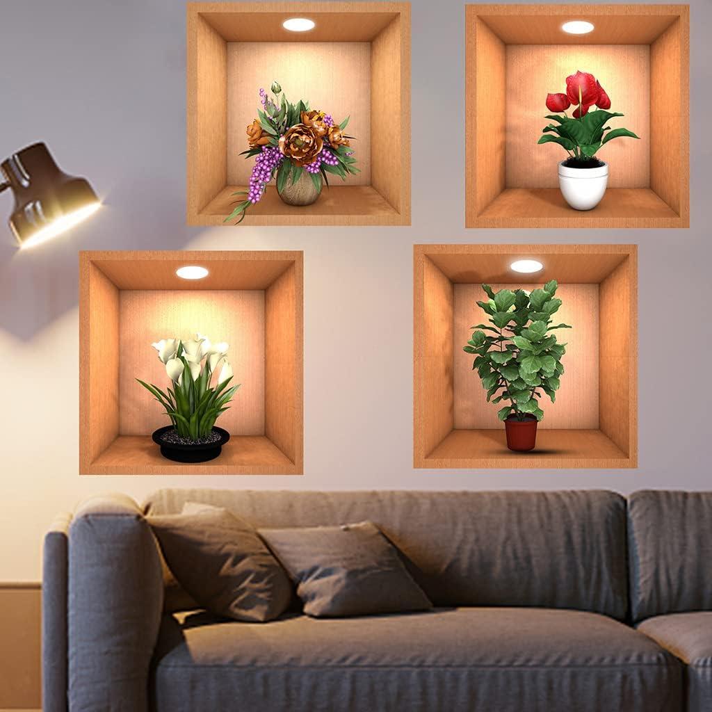 Green Bliss™ 3D Potted Plant Wall Stickers – Realistic Botanical Decor (Set of 4)