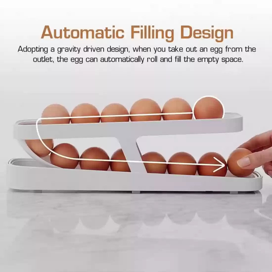 EggMaster™ Auto-Rolling Egg Holder – Space-Saving & Organized Storage