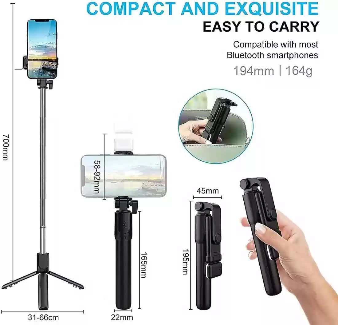 SnapPro™ 3-in-1 Extendable Selfie Stick Tripod with Bluetooth Remote & LED Light – Capture Stunning Shots Anytime