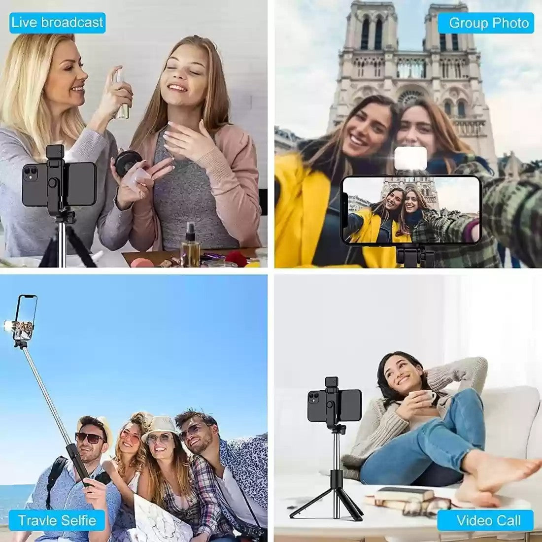SnapPro™ 3-in-1 Extendable Selfie Stick Tripod with Bluetooth Remote & LED Light – Capture Stunning Shots Anytime