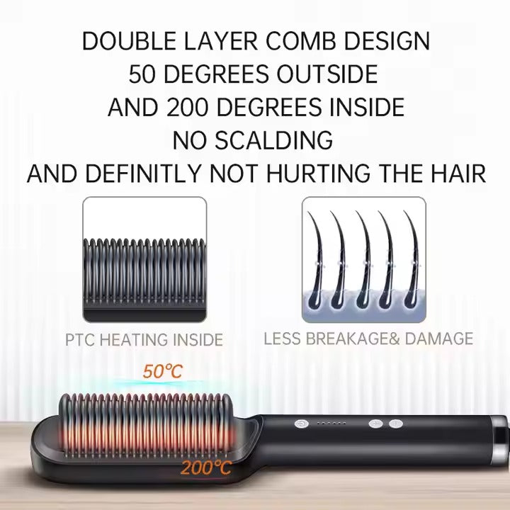 LuxeGlide By Ankaa,2-in-1 Ceramic Hair Straightener & Volumizing Curler Brush