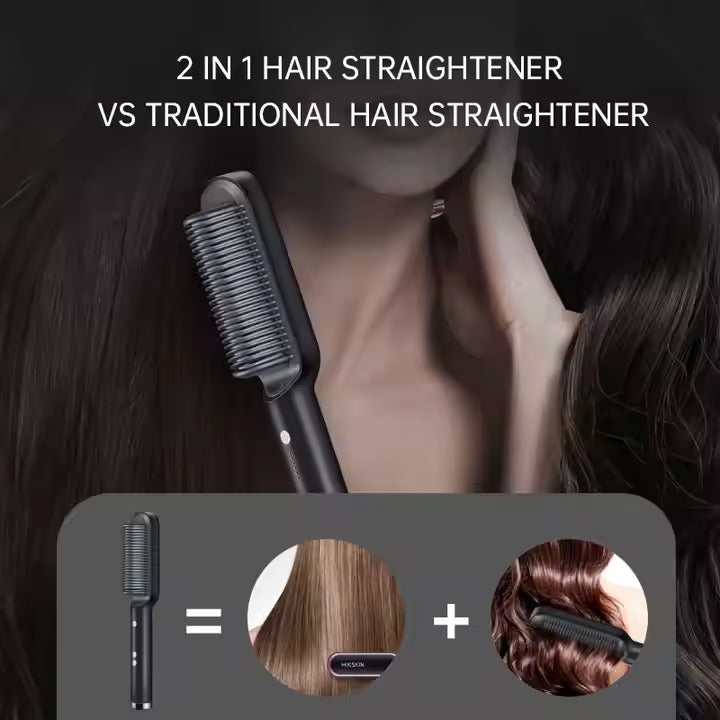 LuxeGlide By Ankaa,2-in-1 Ceramic Hair Straightener & Volumizing Curler Brush