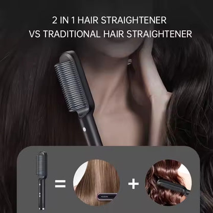 LuxeGlide By Ankaa,2-in-1 Ceramic Hair Straightener & Volumizing Curler Brush