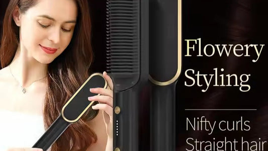 LuxeGlide By Ankaa,2-in-1 Ceramic Hair Straightener & Volumizing Curler Brush