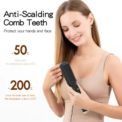 LuxeGlide By Ankaa,2-in-1 Ceramic Hair Straightener & Volumizing Curler Brush