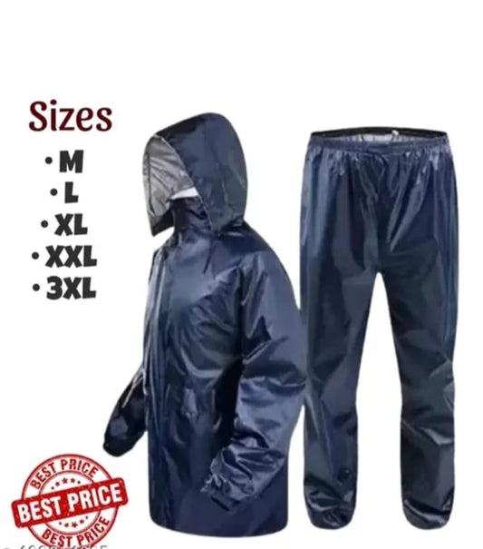 Polyester Full Sleeves Rainsuit Set for Men (Navy Blue, XL)