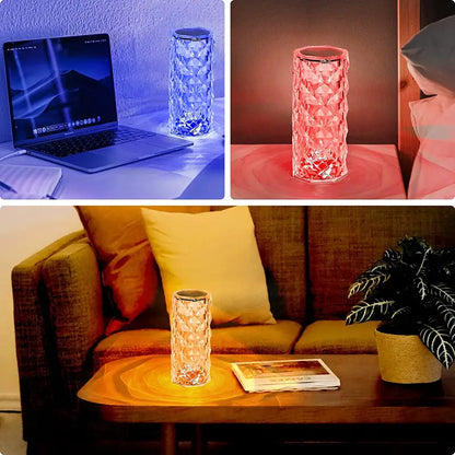 LuxeGlow Crystal Table Lamp – 16-Color Changing RGB Rose Diamond Lamp