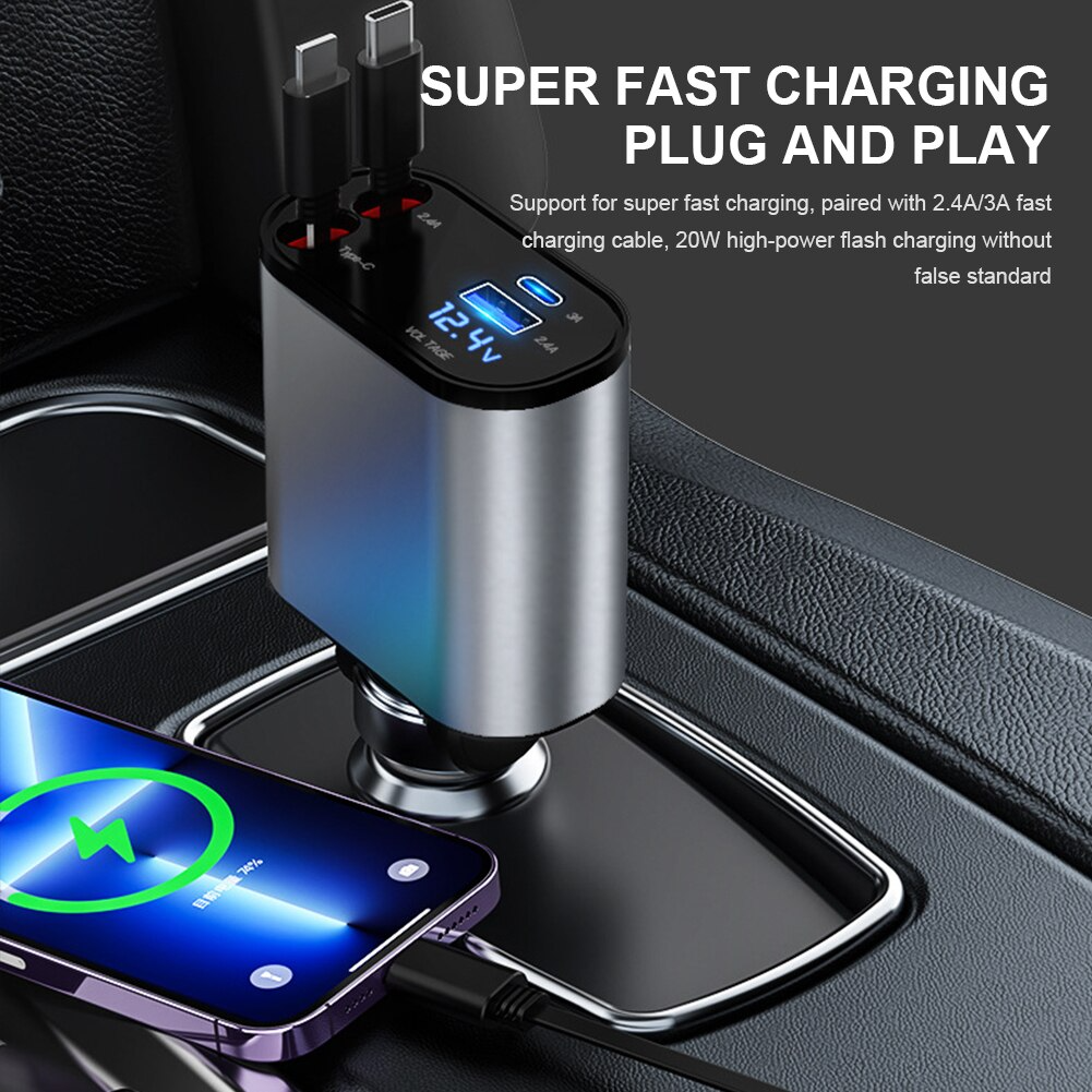 ChargeMate™ Retractable Car Charger – Fast Charging with Tangle-Free Cable